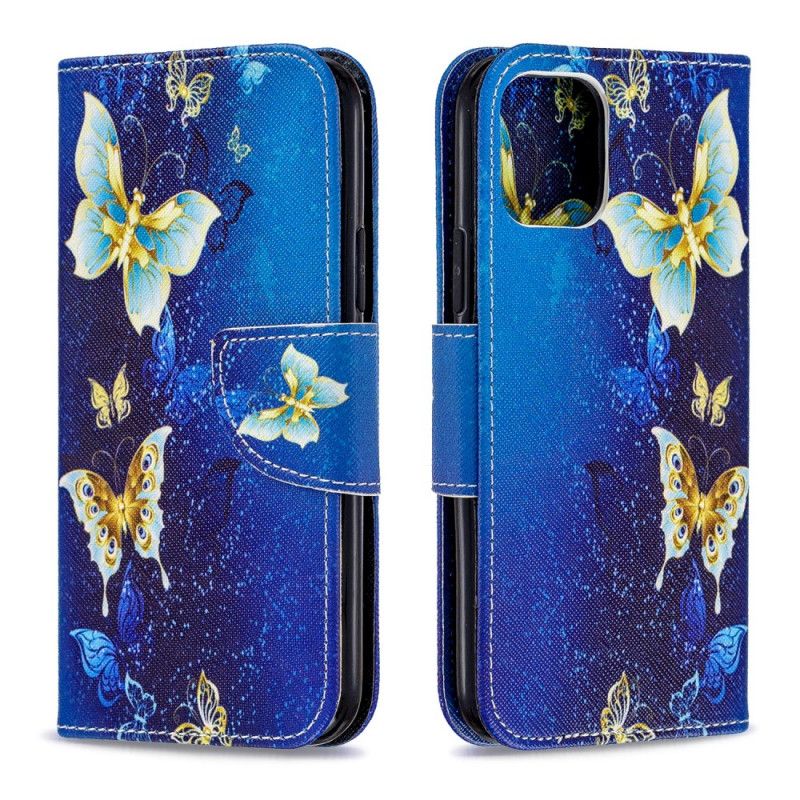 Nahkakotelo iPhone 11 Pro Tummansininen Puhelinkuoret Hämmästyttäviä Perhosia