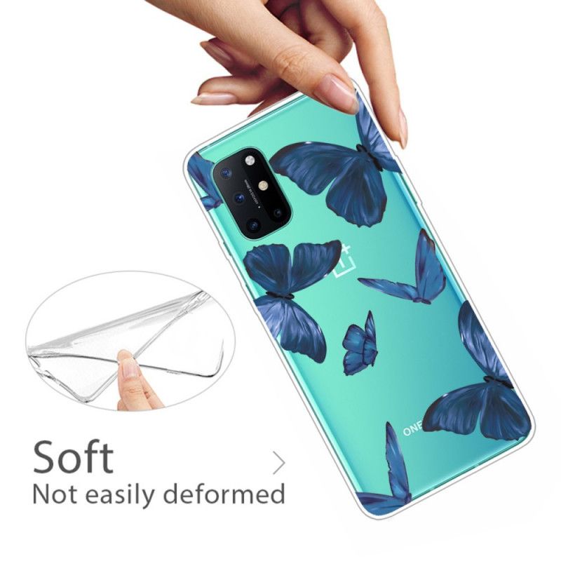 Kuori OnePlus 8T Tummansininen Vaaleanpunainen Villi Perhosia Suojakuori