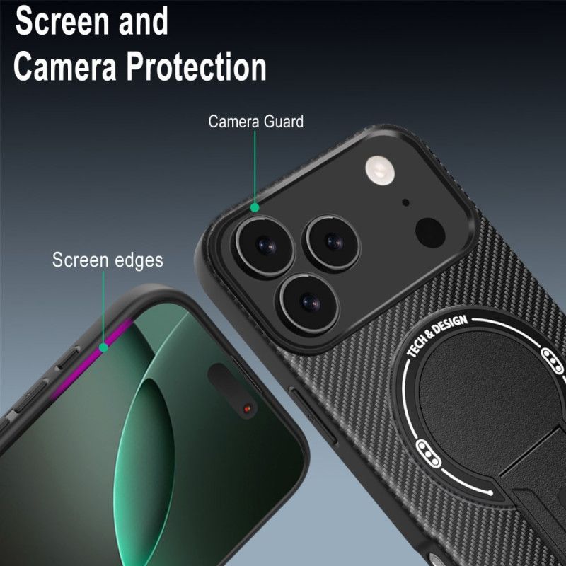 Kuori iPhone 17 Pro Max Hiilikuitukuvio Ja Jalusta