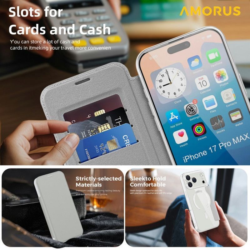 Nahkakotelo iPhone 17 Pro Max Puhelinkuoret Magsafe-yhteensopiva Rfid-korttikotelon Kanssa