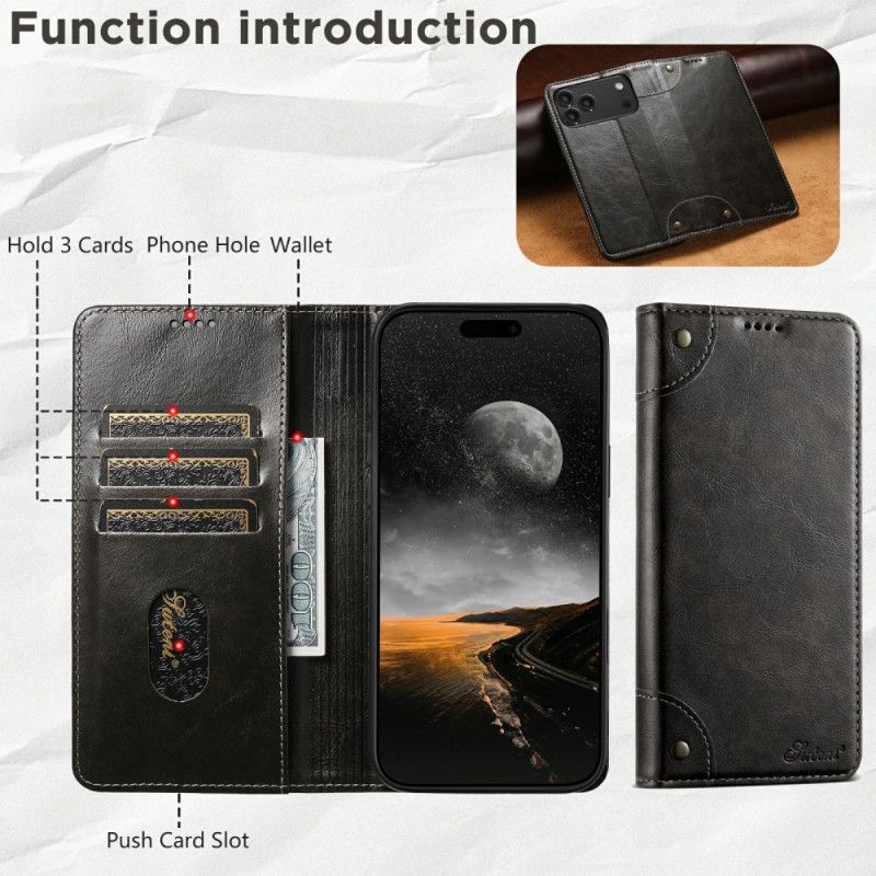 Nahkakotelo iPhone 17 Pro Max Vintage Suteni Suojakuori