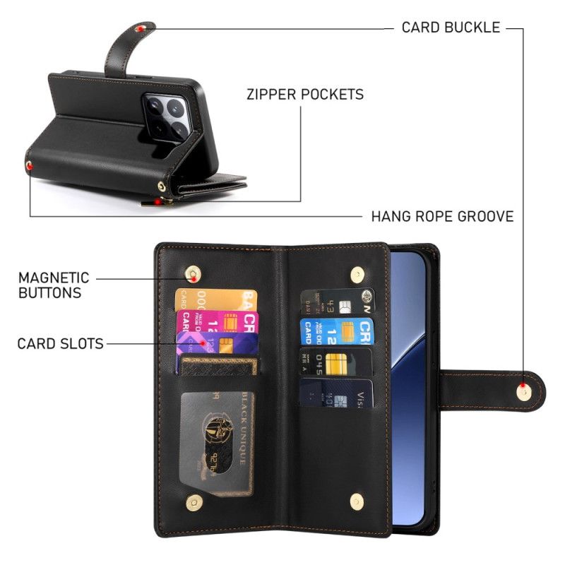 Kotelot Xiaomi 15 Pro Lompakko Jossa Hihna Ja Olkahihna Suojakuori