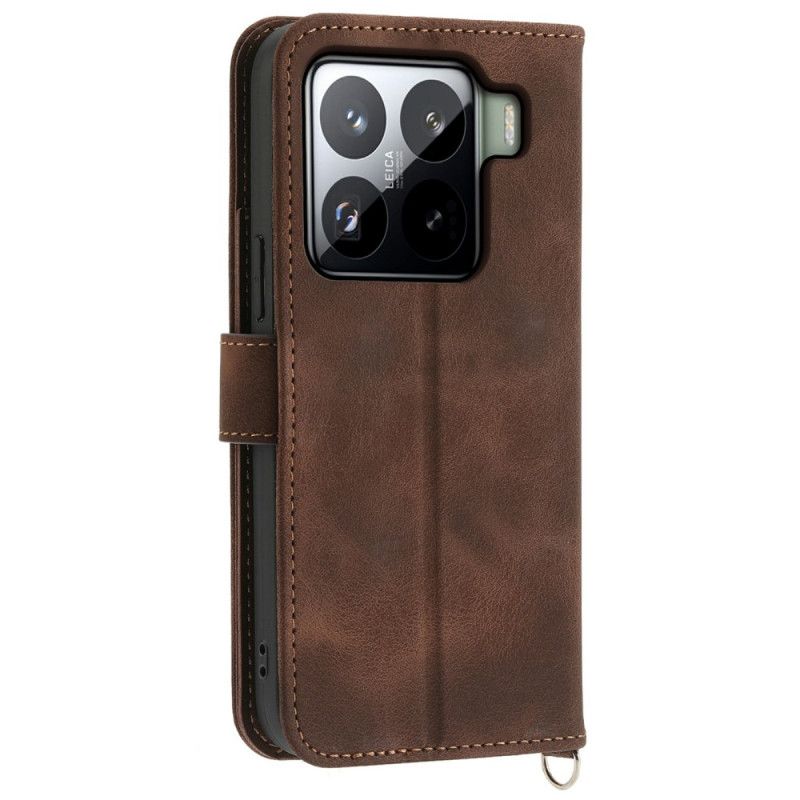 Kotelot Xiaomi 15 Pro Mokkanahkakuvio Kukkakuvio Jossa Hihna Ja Olkahihna Suojakuori