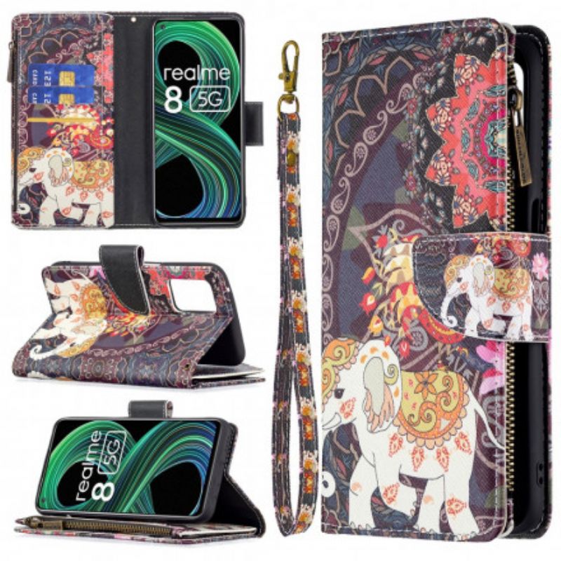 Flip Kotelot Realme 8 5g Elephant-vetoketjullinen Tasku