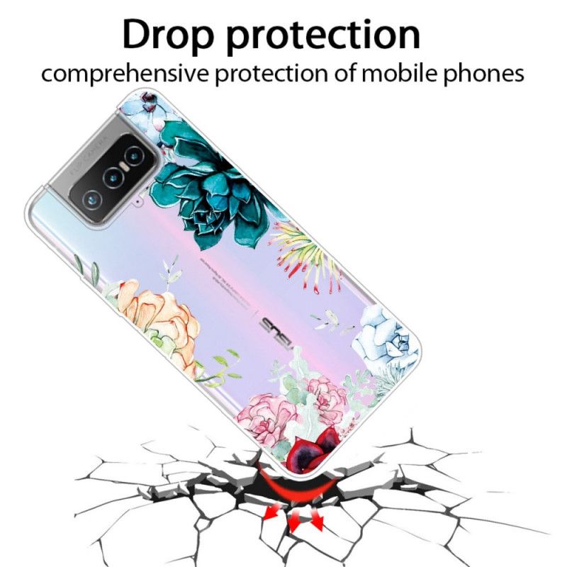 Kuori Asus Zenfone 7 / 7 Pro Läpinäkyvät Vesiväri Kukat Suojakuori