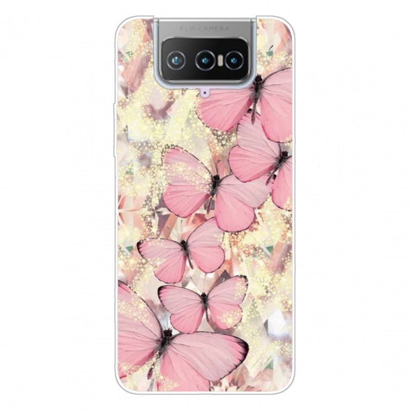 Kuori Asus Zenfone 7 / 7 Pro Violetti Vaaleanpunainen Perhoset Perhoset