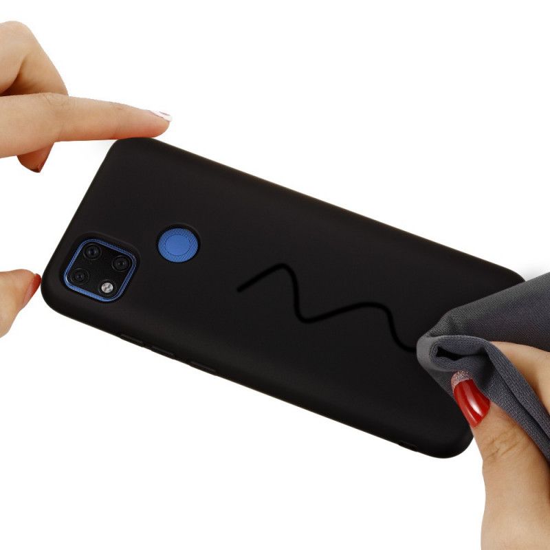 Case Kuoret Xiaomi Redmi 9C Punainen Musta Puhelinkuoret Nestemäinen Silikoni Hihnalla