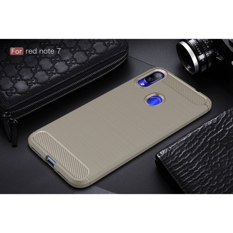 Case Kuoret Xiaomi Redmi Note 7 Punainen Musta Puhelinkuoret Harjattu Hiilikuitu