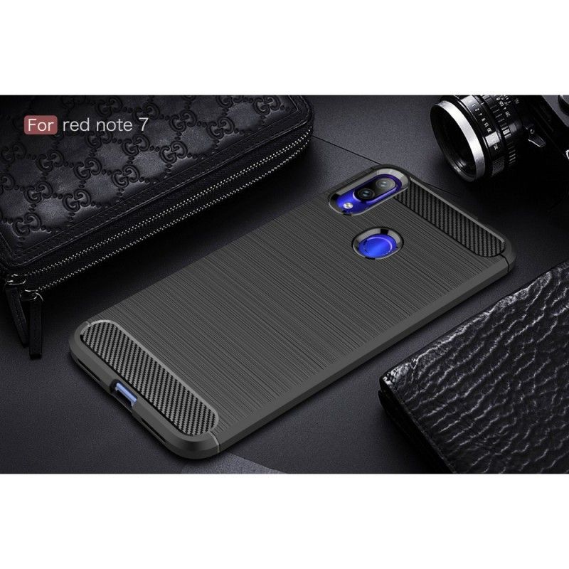 Case Kuoret Xiaomi Redmi Note 7 Punainen Musta Puhelinkuoret Harjattu Hiilikuitu