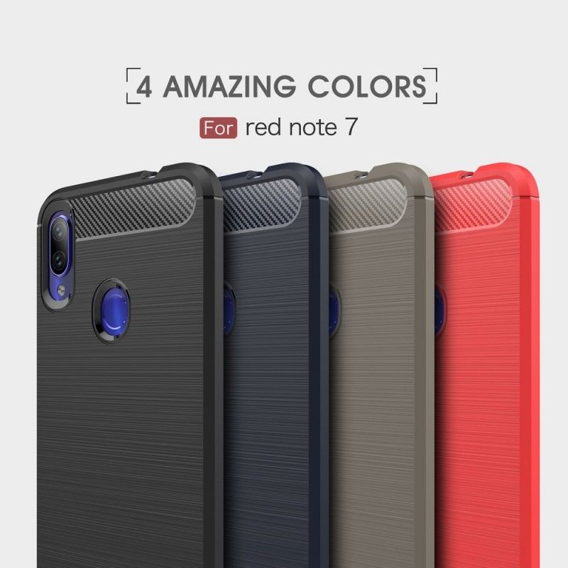Case Kuoret Xiaomi Redmi Note 7 Punainen Musta Puhelinkuoret Harjattu Hiilikuitu