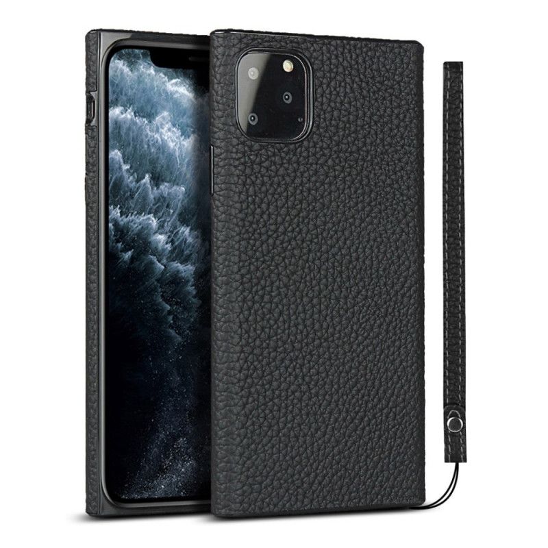 Kuori iPhone 11 Pro Max Harmaa Musta Aitoa Litsi Nahkaa Hihnalla