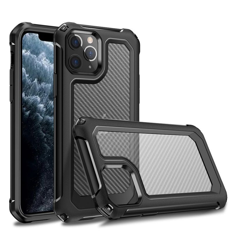 Kuori iPhone 11 Pro Max Punainen Musta Läpinäkyvä Hiilikuiturakenne