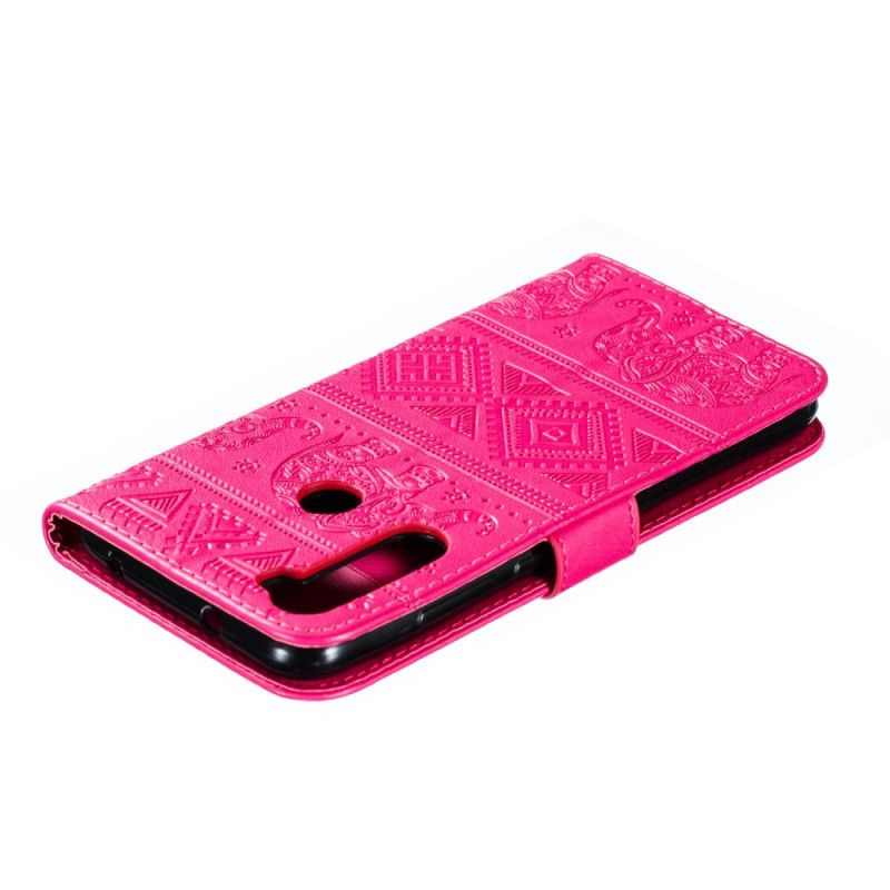 Flip Case Xiaomi Redmi Note 8 Tummansininen Magenta Tekonahkaa Heimojen Elefantteja