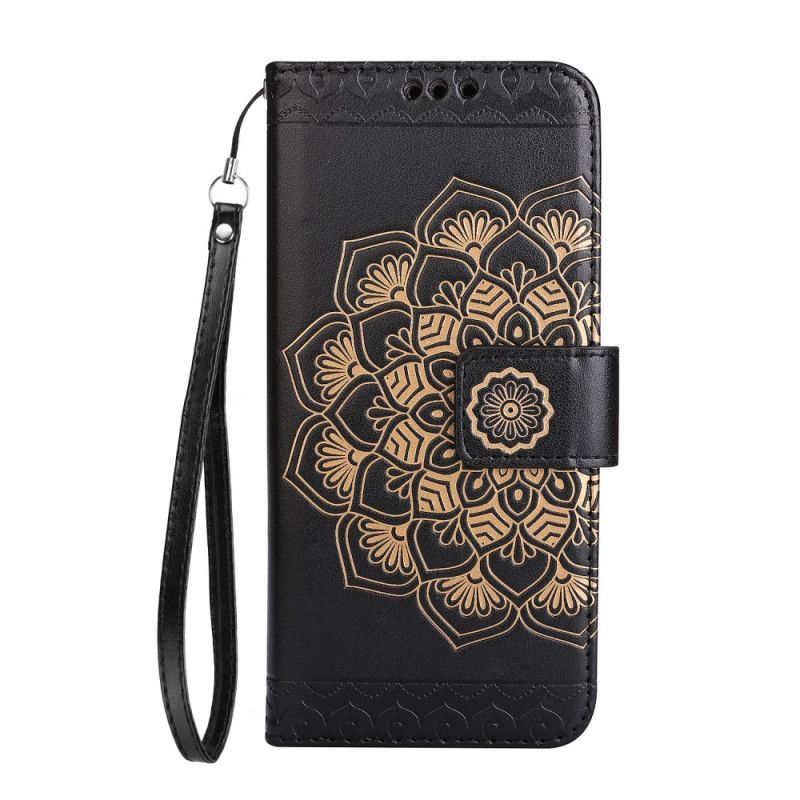 Nahkakotelo Huawei P10 Lite Syaani Ruskea Puhelinkuoret Tyylikäs Mandala