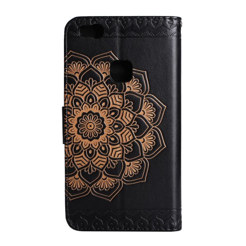 Nahkakotelo Huawei P10 Lite Syaani Ruskea Puhelinkuoret Tyylikäs Mandala
