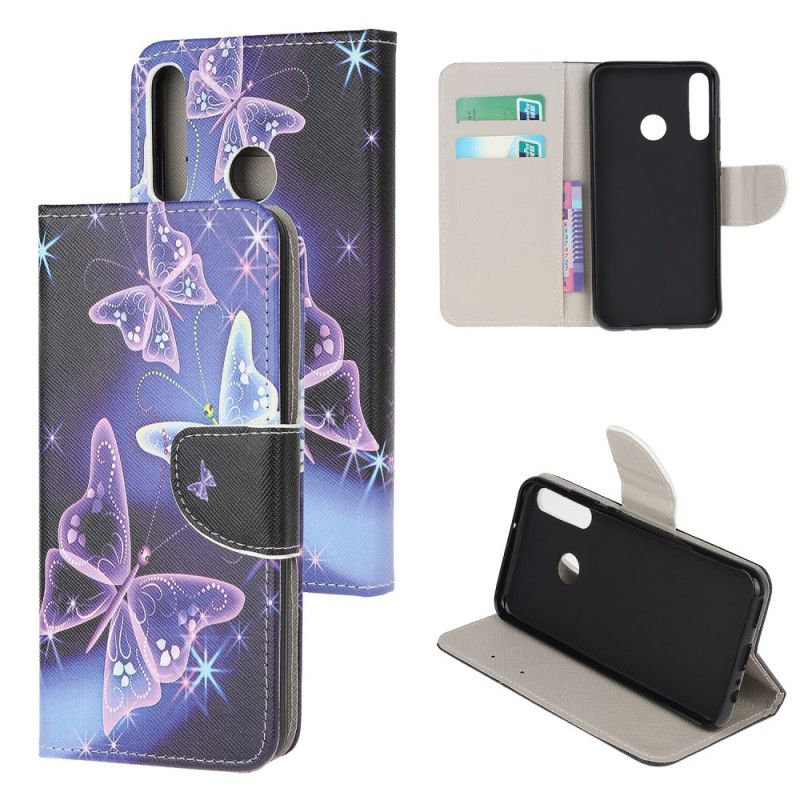 Kotelot Huawei P40 Lite E / Y7p Violetti Vaaleansininen Perhosia Ja Kukkia Suojakuori