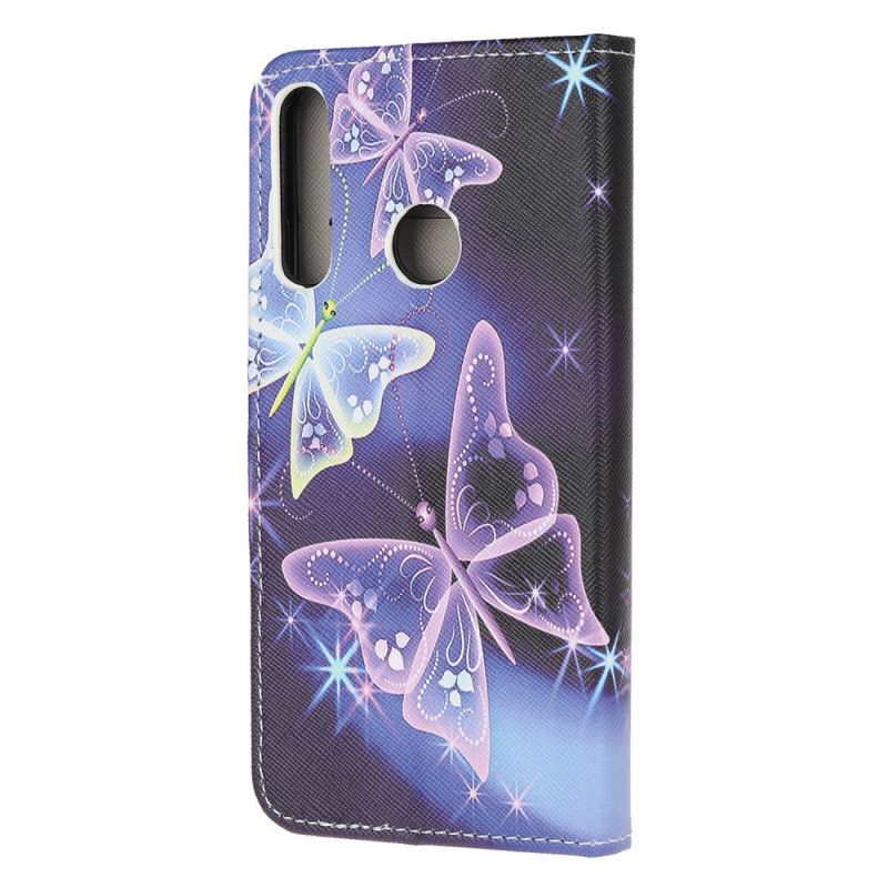 Kotelot Huawei P40 Lite E / Y7p Violetti Vaaleansininen Perhosia Ja Kukkia Suojakuori