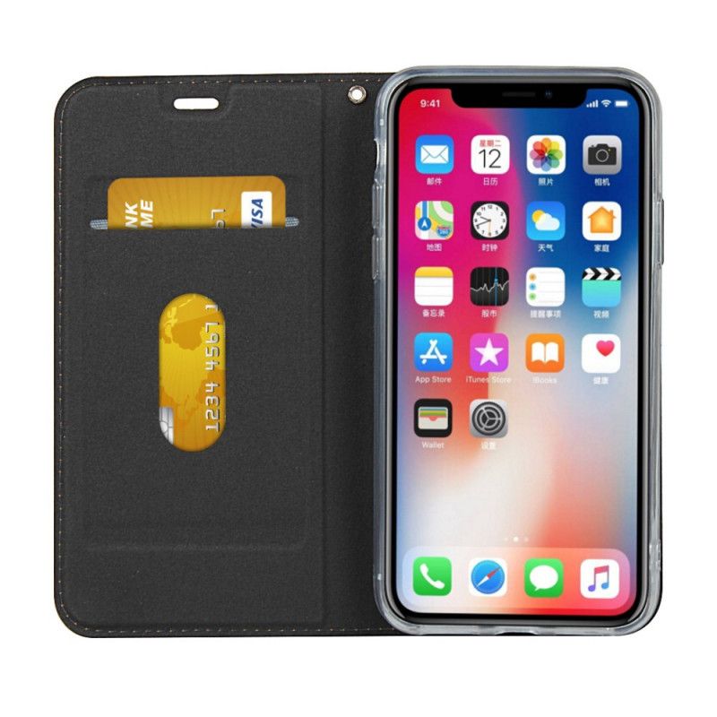 Flip Kotelot iPhone X Punainen Musta Keinonahka Hihnalla