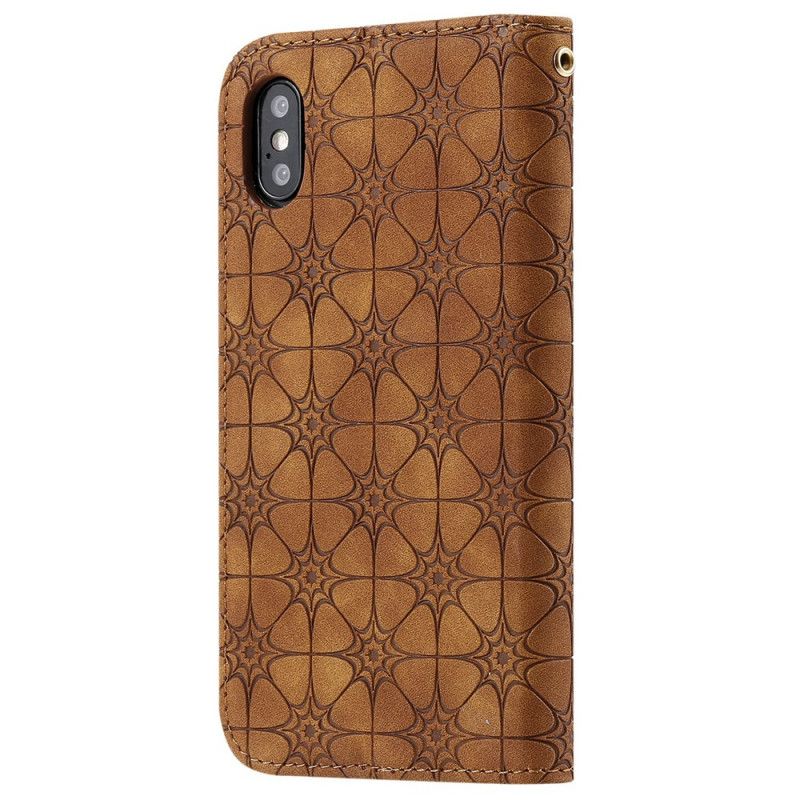 Flip Kotelot iPhone X Tummansininen Vihreä Barokki Kukkia