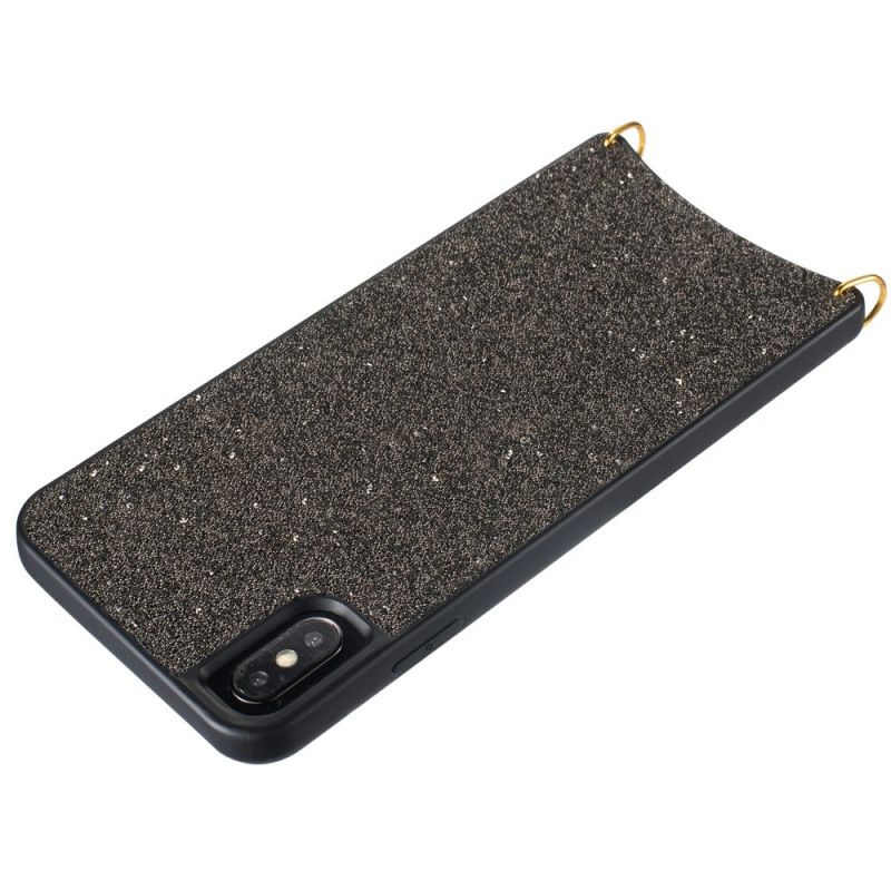 Kuori iPhone X Ruskea Musta Paljetteja Ketjulla Suojakuori