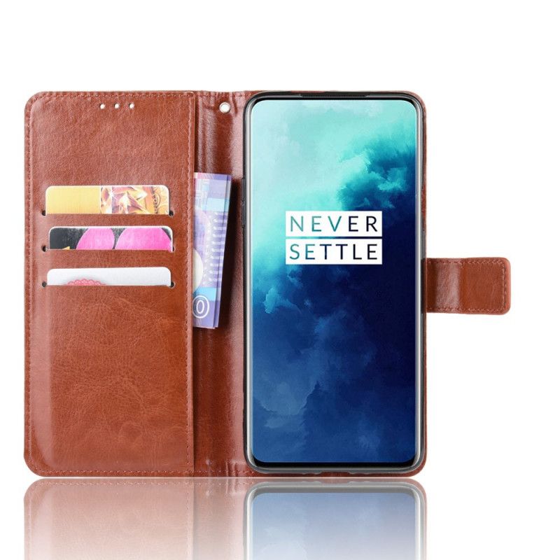 Flip Case OnePlus 7T Pro Punainen Musta Räikeä Tekonahka