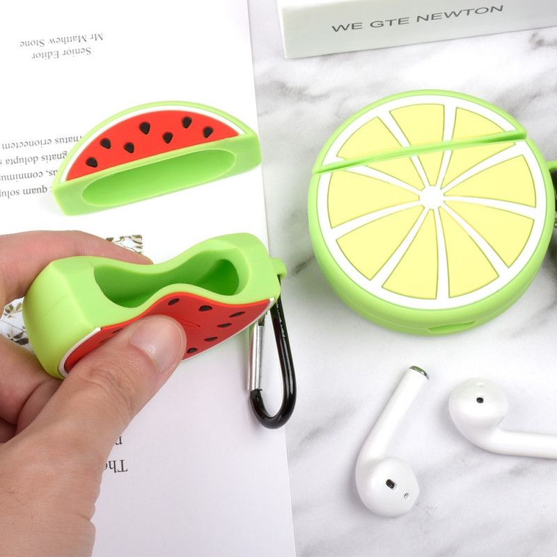 Kuori AirPods Keltainen Punainen Silikonihedelmäinen Hauska Sarja Karabiinilla Suojakuori