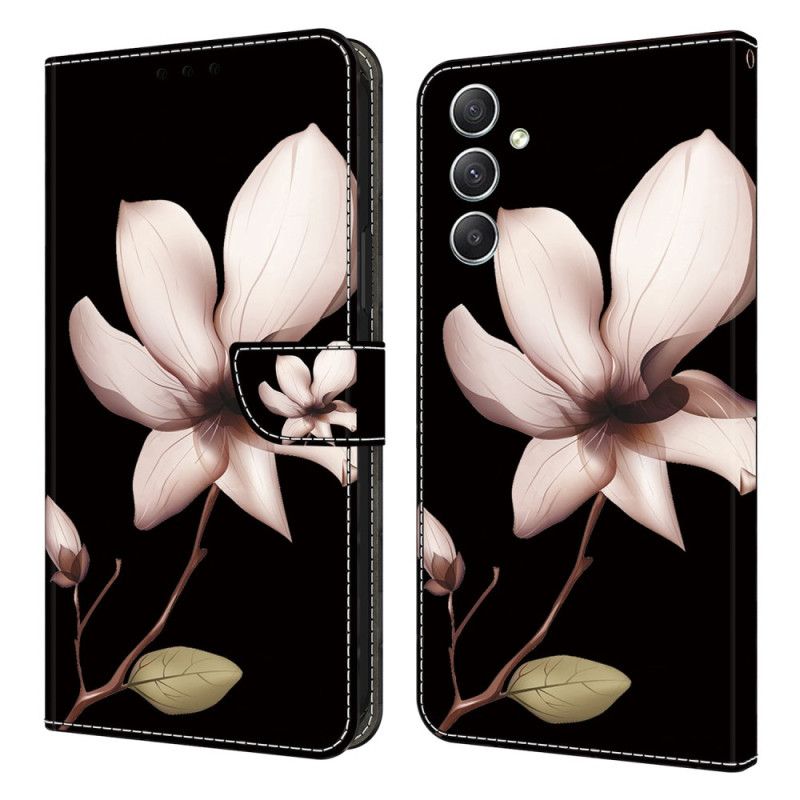 Kuoret Samsung Galaxy A15 Vaaleanpunaiset Kukat Mustalla Taustalla