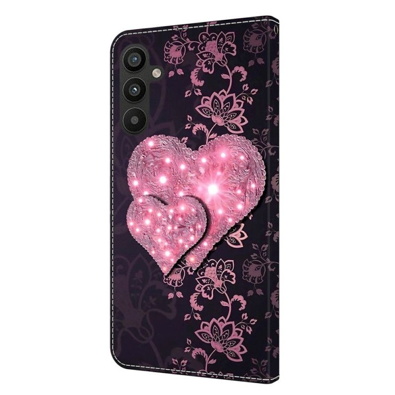 Nahkakotelo Samsung Galaxy A15 Pitsisydämet