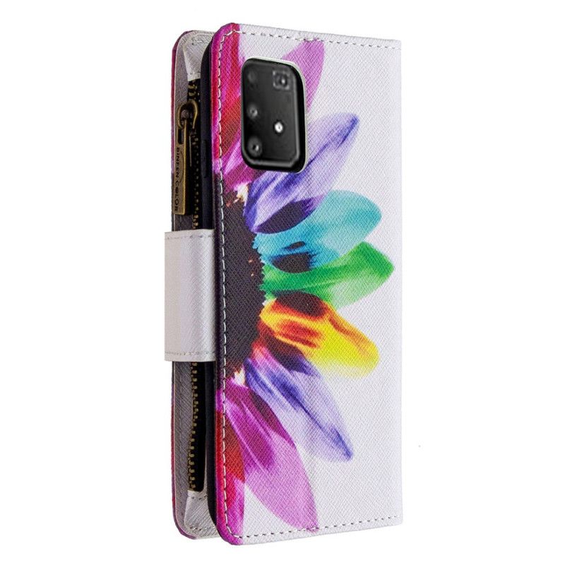 Nahkakotelo Samsung Galaxy S10 Lite Valkoinen Musta Puhelinkuoret Kukka Vetoketjutasku
