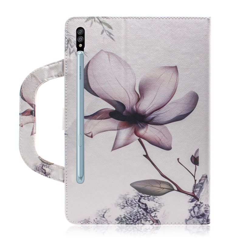 Flip Case Samsung Galaxy Tab S7 Vintage Kukka Kahvalla