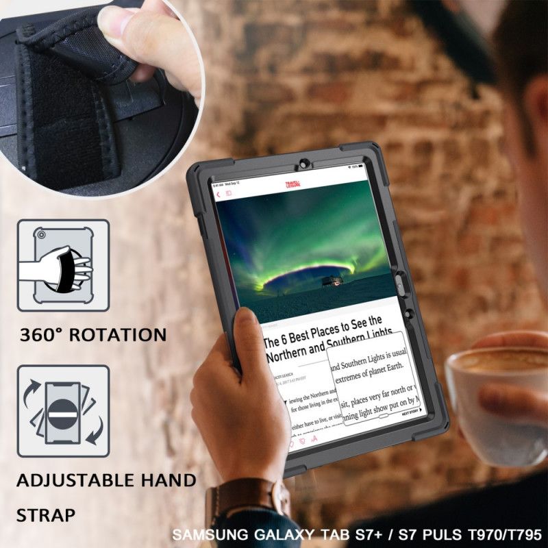 Kuori Samsung Galaxy Tab S7 Punainen Musta Erittäin Kestävä Hihnalla