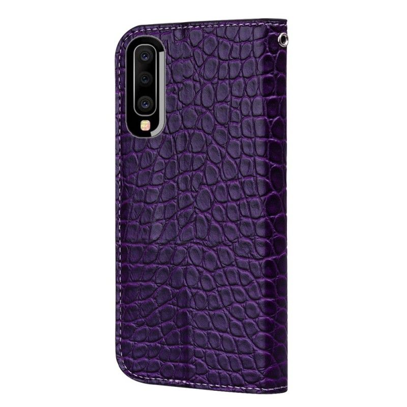 Flip Kotelot Samsung Galaxy A50 Valkoinen Musta Krokotiilin Ihovaikutus Ja Paljetteja Suojakuori