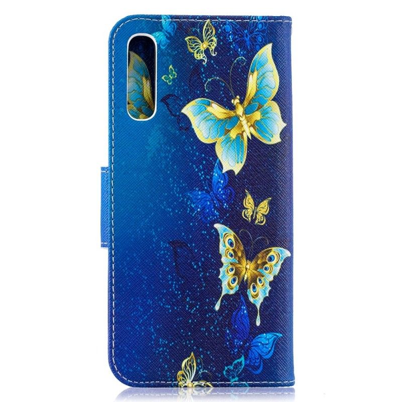 Kotelot Samsung Galaxy A50 Vaaleansininen Vaaleanpunainen Kultaiset Perhoset Suojakuori