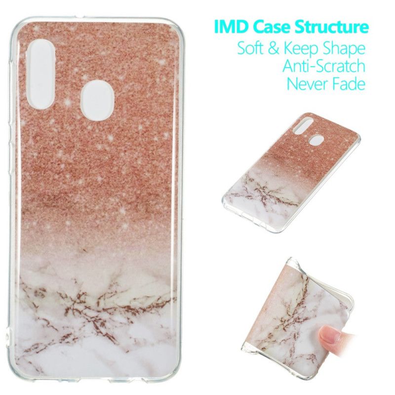 Case Kuoret Samsung Galaxy A20e Valkoinen Musta Puhelinkuoret Marmorinen Kimallus
