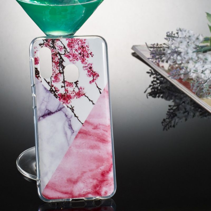 Kuori Samsung Galaxy A20e Marmoroitu Luumu Kukkii