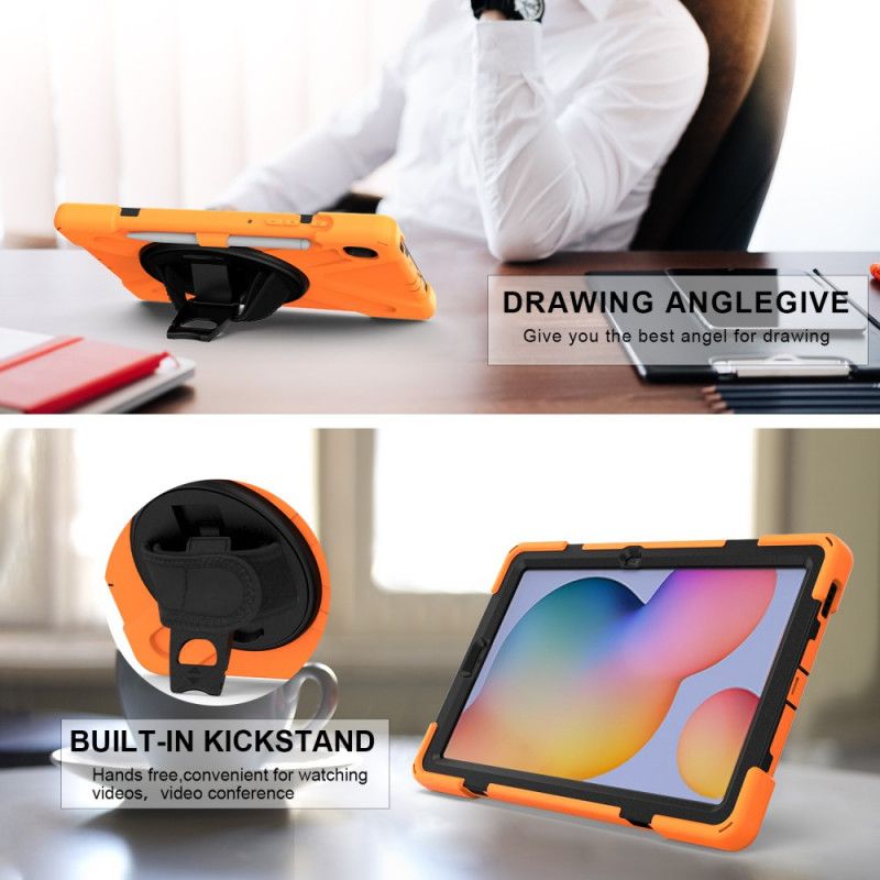 Kuori Samsung Galaxy Tab S6 Lite Punainen Musta Erittäin Kestävä Hihnalla