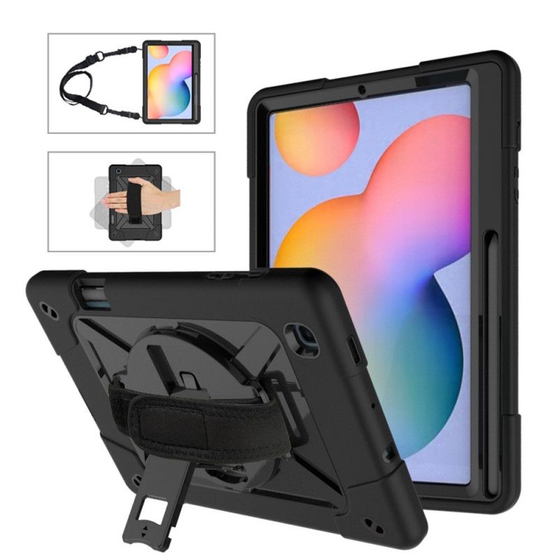 Kuori Samsung Galaxy Tab S6 Lite Punainen Musta Hihna Ja Olkahihna Suojakuori