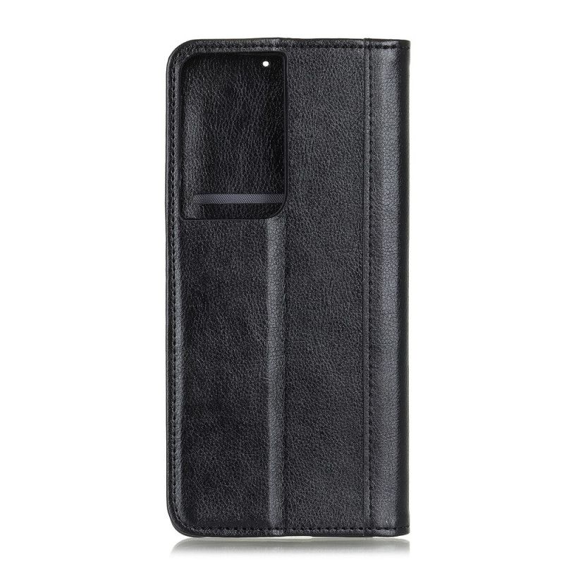Flip Kotelot Samsung Galaxy S21 Ultra 5G Tummansininen Musta Tyylikäs Halkaistu Litsi Nahka Suojakuori