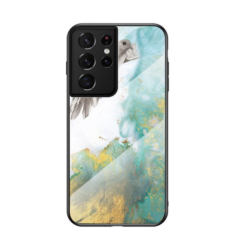 Kuori Samsung Galaxy S21 Ultra 5G Valkoinen Musta Marmorivärien Karkaistu Lasi