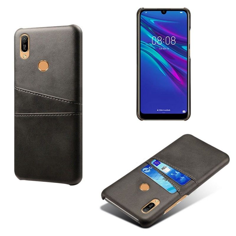 Kuori Huawei Y6 2019 Tummansininen Punainen Nahkainen Korttikotelo