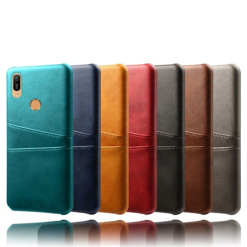 Kuori Huawei Y6 2019 Tummansininen Punainen Nahkainen Korttikotelo