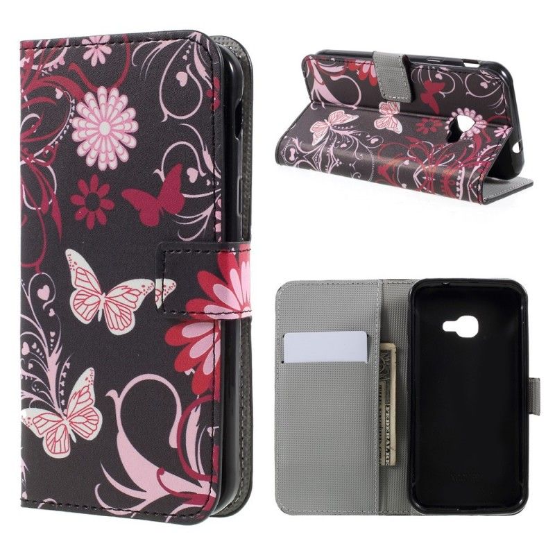 Suojakuori Samsung Galaxy XCover 4S / 4 Musta Perhosia Ja Kukkia