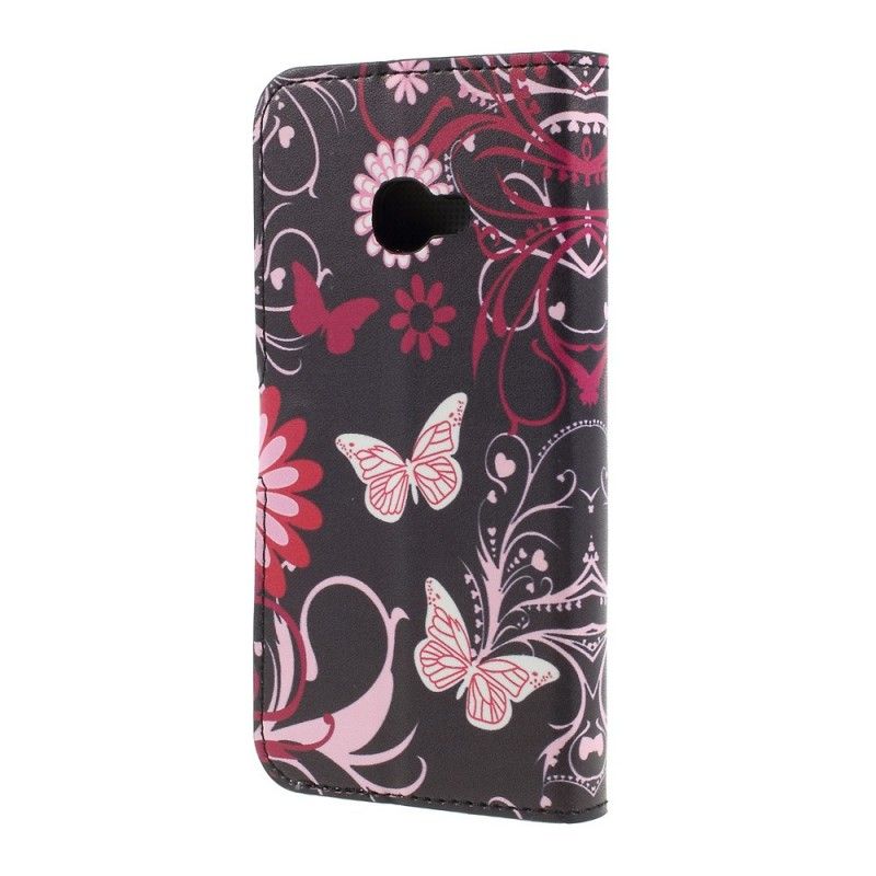 Suojakuori Samsung Galaxy XCover 4S / 4 Musta Perhosia Ja Kukkia