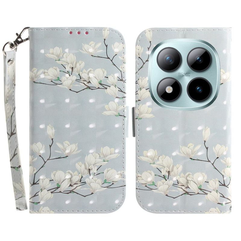 Kotelot Xiaomi Redmi Note 15 Pro 5g Valkoiset Magnoliat Hihnoilla