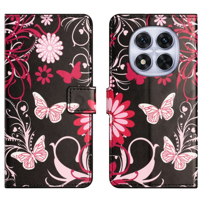 Nahkakotelo Xiaomi Redmi Note 15 Pro 5g Perhosia Mustalla Taustalla