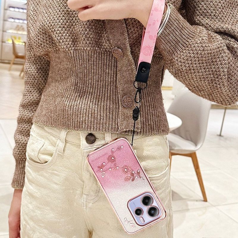 Kuori Xiaomi Redmi Note 14 4g Strasseja Ja Kukkia Sekä Nauha