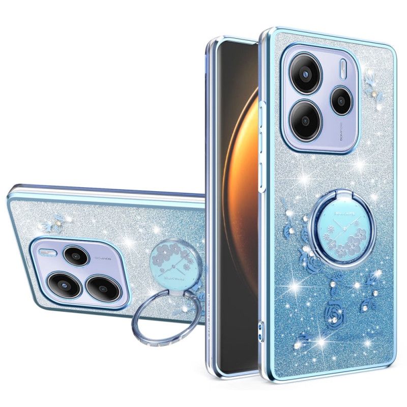 Kuori Xiaomi Redmi Note 14 4g Strassilla Ja Kukalla Koristeltu Sormusteline