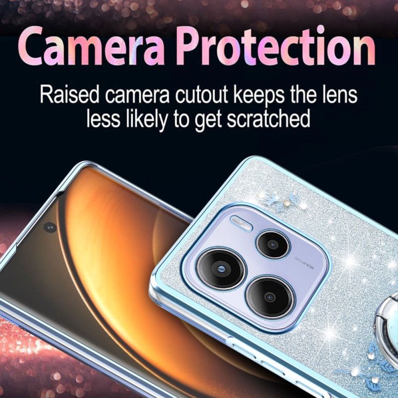 Kuori Xiaomi Redmi Note 14 4g Strassilla Ja Kukalla Koristeltu Sormusteline