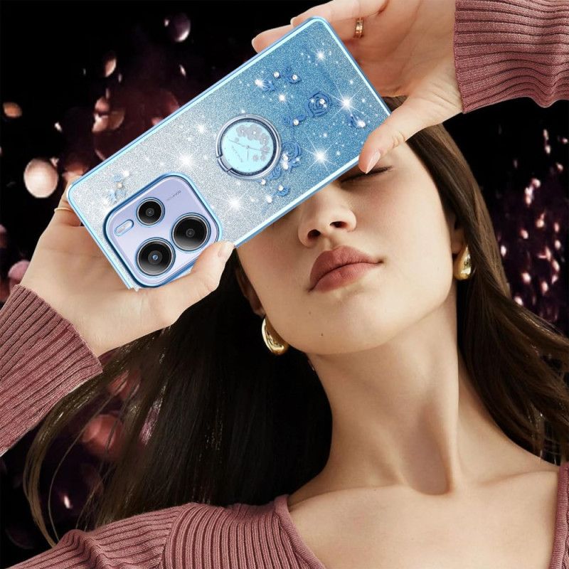 Kuori Xiaomi Redmi Note 14 4g Strassilla Ja Kukalla Koristeltu Sormusteline