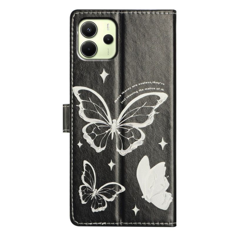 Nahkakotelo Xiaomi Redmi Note 14 4g Mustavalkoisia Perhosia